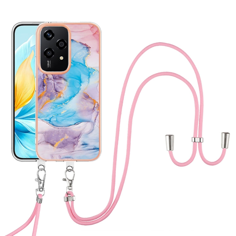 For Honor 200 Lite Global Electroplating Pattern IMD TPU Shockproof Case with Neck Lanyard