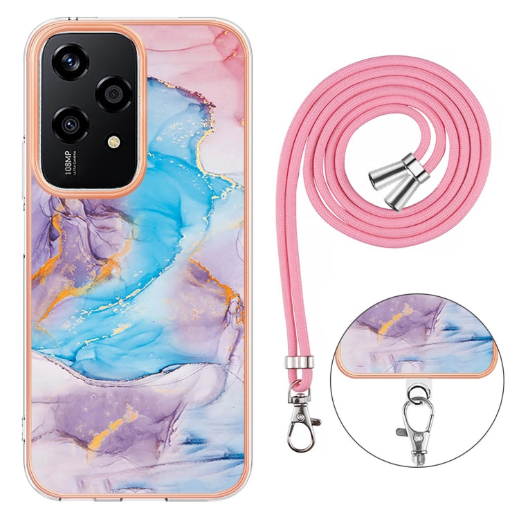 For Honor 200 Lite Global Electroplating Pattern IMD TPU Shockproof Case with Neck Lanyard