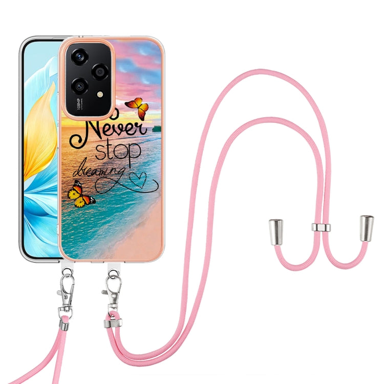 For Honor 200 Lite Global Electroplating Pattern IMD TPU Shockproof Case with Neck Lanyard