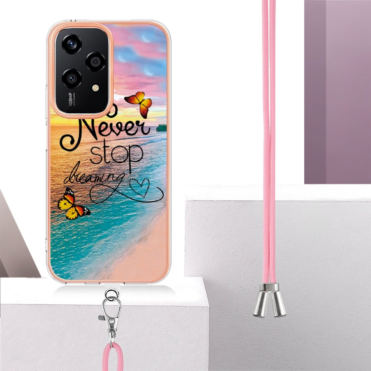 For Honor 200 Lite Global Electroplating Pattern IMD TPU Shockproof Case with Neck Lanyard