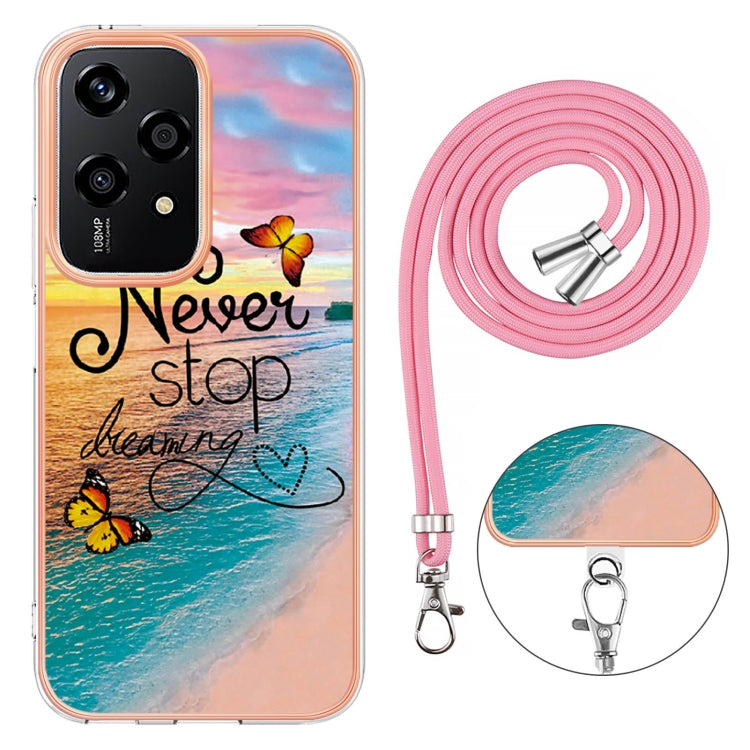 For Honor 200 Lite Global Electroplating Pattern IMD TPU Shockproof Case with Neck Lanyard