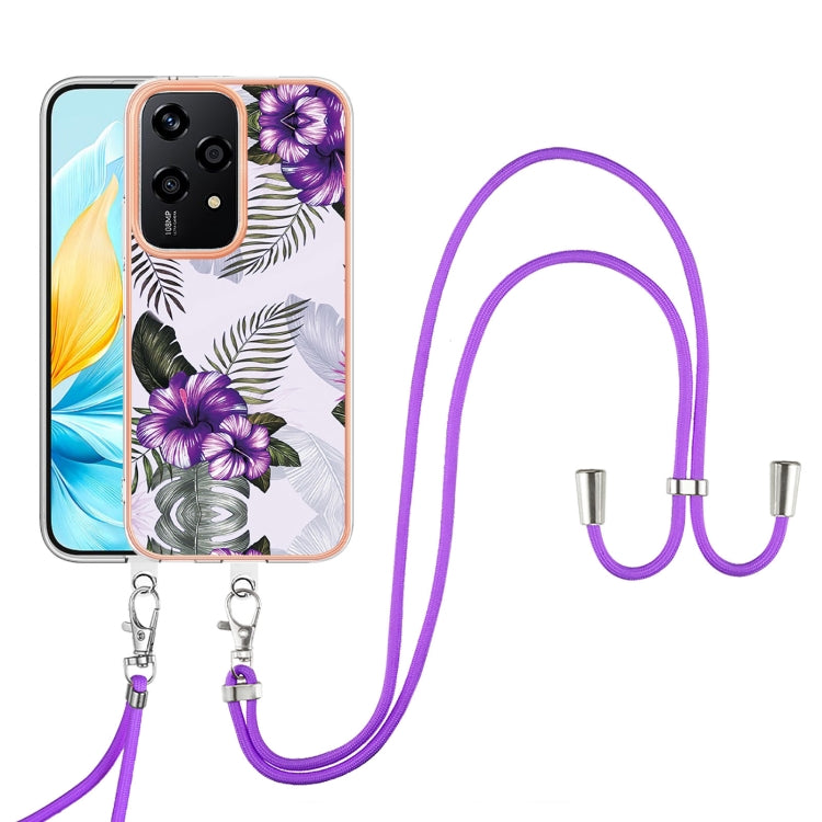 For Honor 200 Lite Global Electroplating Pattern IMD TPU Shockproof Case with Neck Lanyard