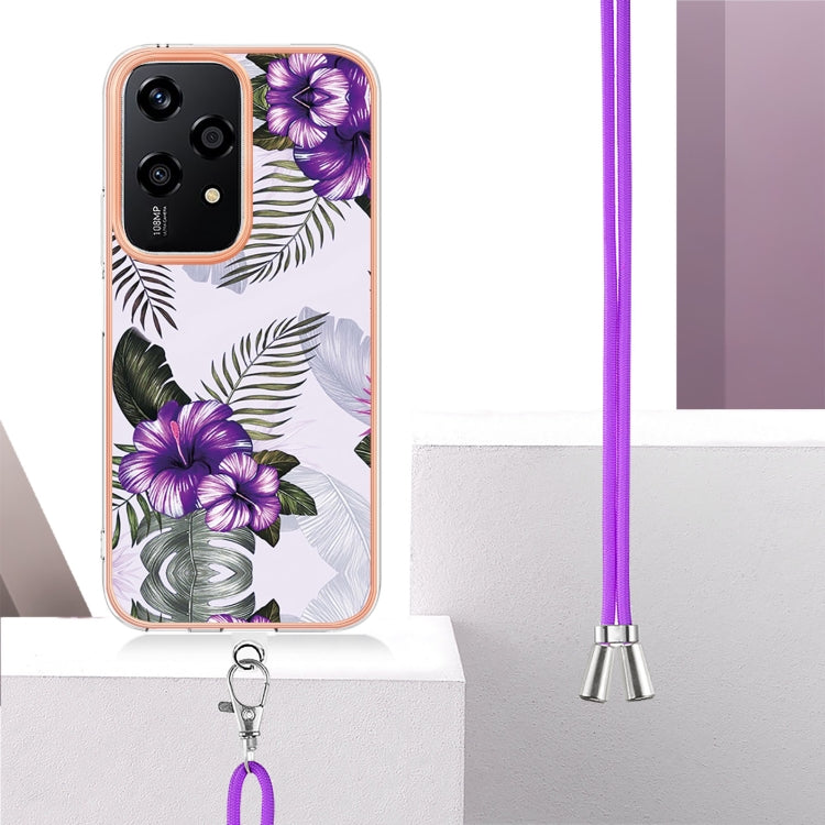 For Honor 200 Lite Global Electroplating Pattern IMD TPU Shockproof Case with Neck Lanyard