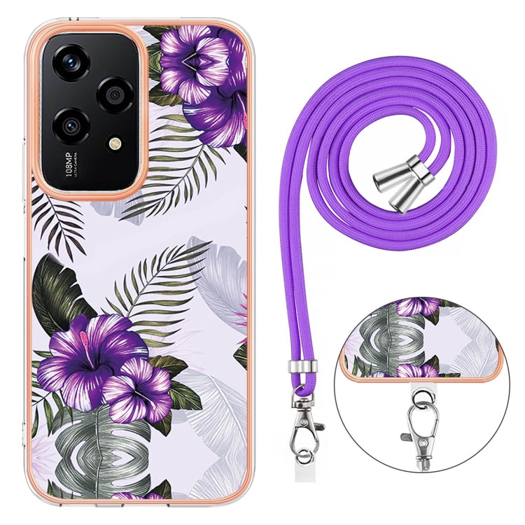 For Honor 200 Lite Global Electroplating Pattern IMD TPU Shockproof Case with Neck Lanyard