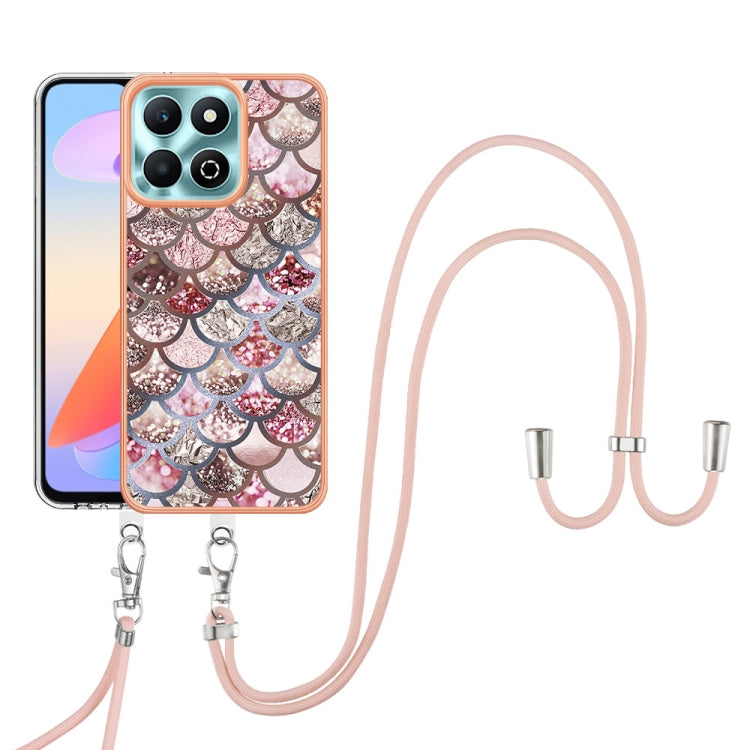 For Honor X6b Electroplating Pattern IMD TPU Shockproof Case with Neck Lanyard