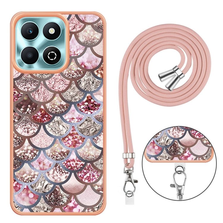 For Honor X6b Electroplating Pattern IMD TPU Shockproof Case with Neck Lanyard