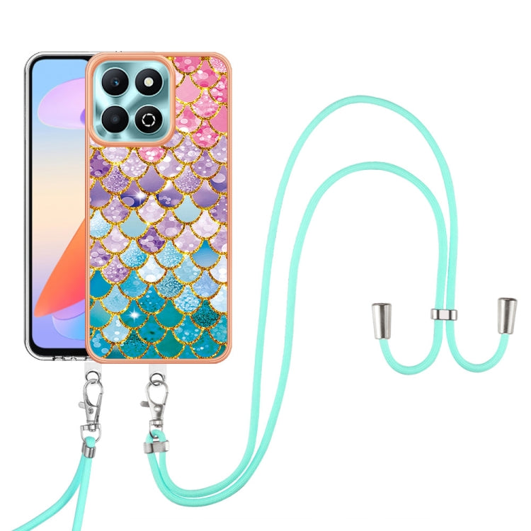 For Honor X6b Electroplating Pattern IMD TPU Shockproof Case with Neck Lanyard