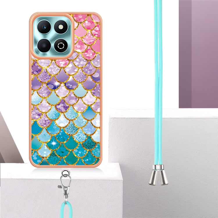 For Honor X6b Electroplating Pattern IMD TPU Shockproof Case with Neck Lanyard