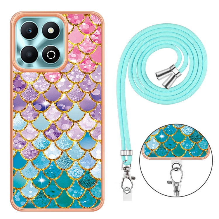 For Honor X6b Electroplating Pattern IMD TPU Shockproof Case with Neck Lanyard