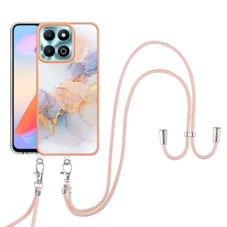 For Honor X6b Electroplating Pattern IMD TPU Shockproof Case with Neck Lanyard