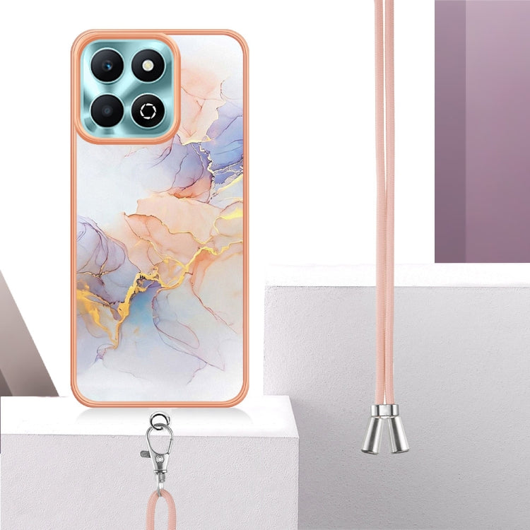 For Honor X6b Electroplating Pattern IMD TPU Shockproof Case with Neck Lanyard