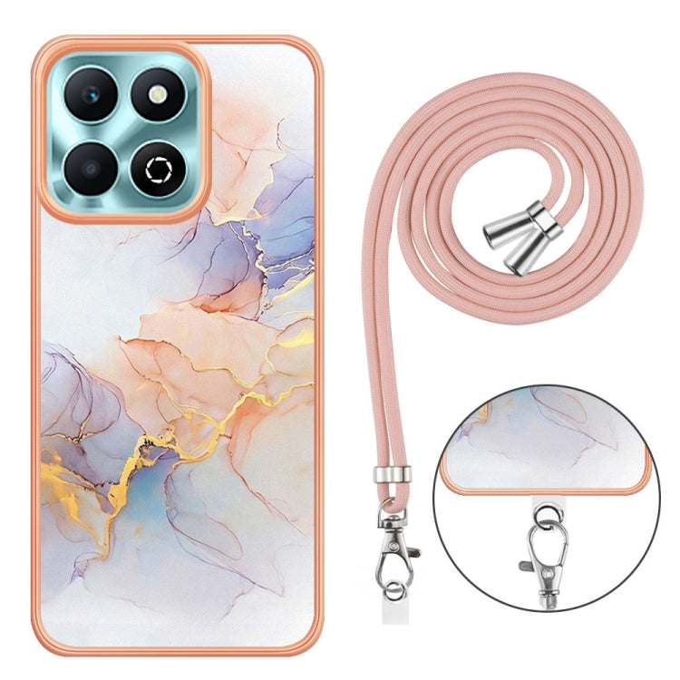 For Honor X6b Electroplating Pattern IMD TPU Shockproof Case with Neck Lanyard