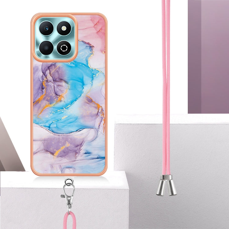 For Honor X6b Electroplating Pattern IMD TPU Shockproof Case with Neck Lanyard
