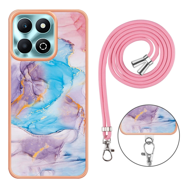 For Honor X6b Electroplating Pattern IMD TPU Shockproof Case with Neck Lanyard
