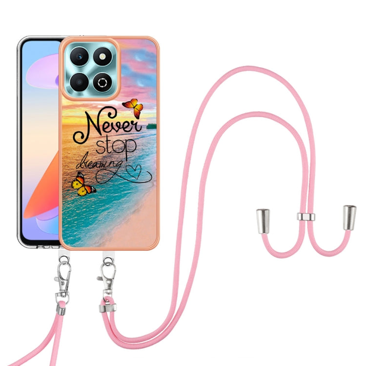 For Honor X6b Electroplating Pattern IMD TPU Shockproof Case with Neck Lanyard