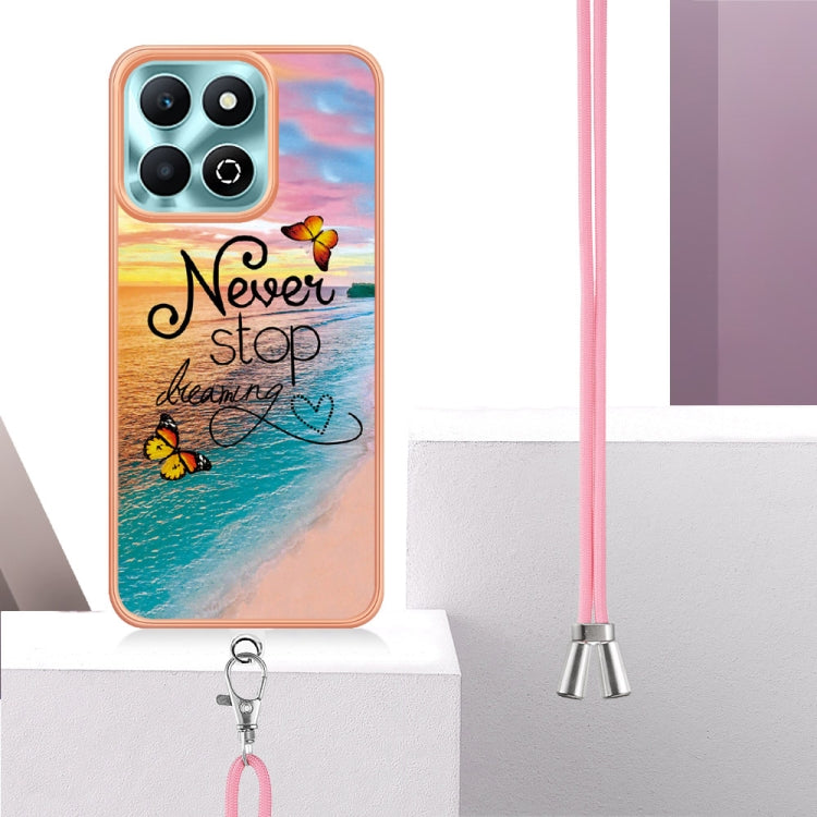 For Honor X6b Electroplating Pattern IMD TPU Shockproof Case with Neck Lanyard