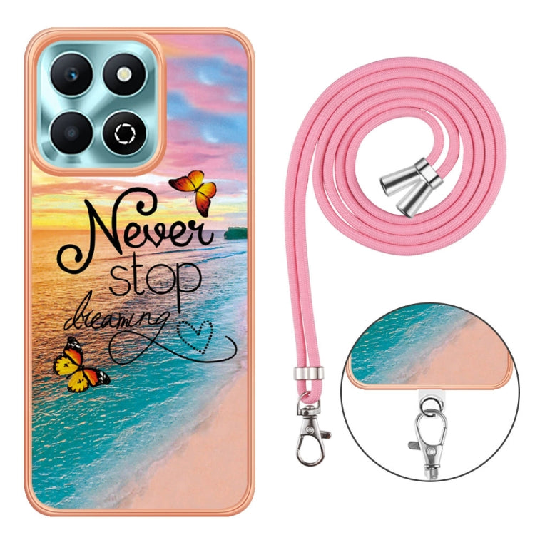 For Honor X6b Electroplating Pattern IMD TPU Shockproof Case with Neck Lanyard