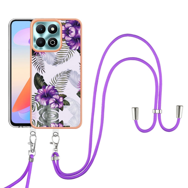 For Honor X6b Electroplating Pattern IMD TPU Shockproof Case with Neck Lanyard