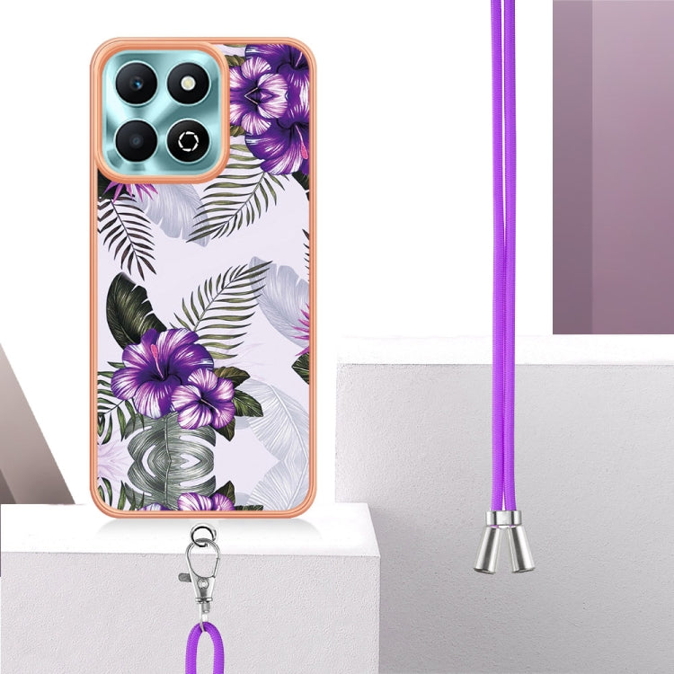 For Honor X6b Electroplating Pattern IMD TPU Shockproof Case with Neck Lanyard
