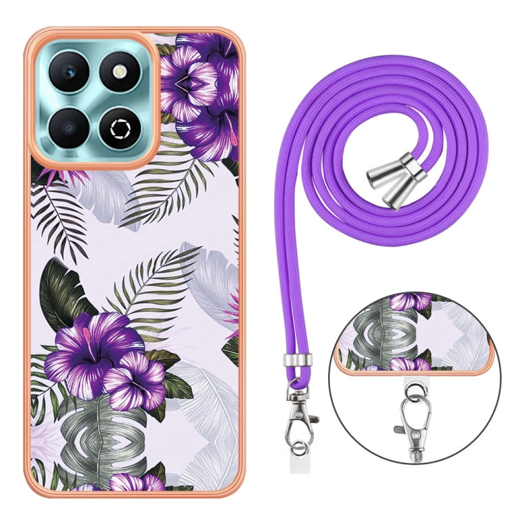For Honor X6b Electroplating Pattern IMD TPU Shockproof Case with Neck Lanyard