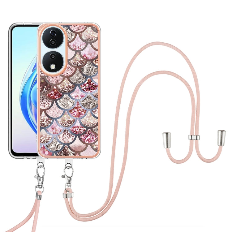 For Honor X7b 4G / 5G Electroplating Pattern IMD TPU Shockproof Case with Neck Lanyard