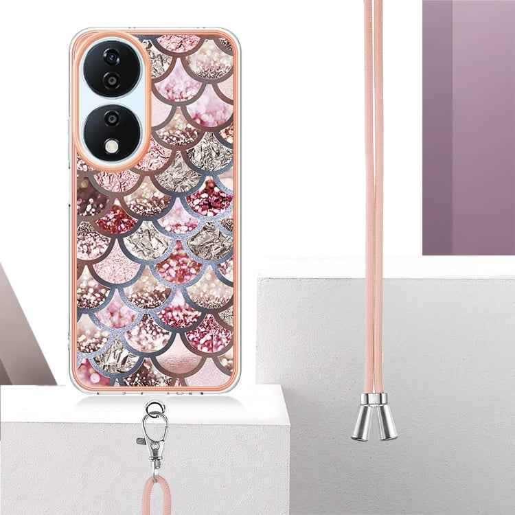 For Honor X7b 4G / 5G Electroplating Pattern IMD TPU Shockproof Case with Neck Lanyard