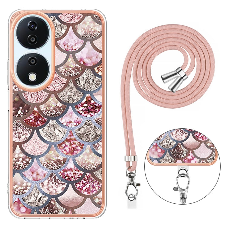 For Honor X7b 4G / 5G Electroplating Pattern IMD TPU Shockproof Case with Neck Lanyard