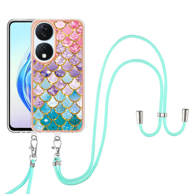 For Honor X7b 4G / 5G Electroplating Pattern IMD TPU Shockproof Case with Neck Lanyard