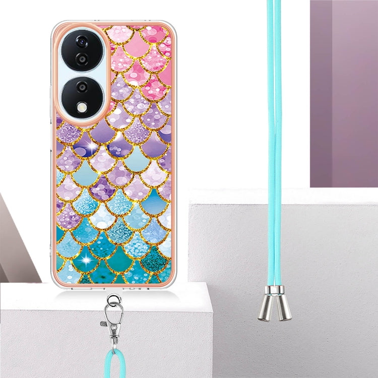 For Honor X7b 4G / 5G Electroplating Pattern IMD TPU Shockproof Case with Neck Lanyard