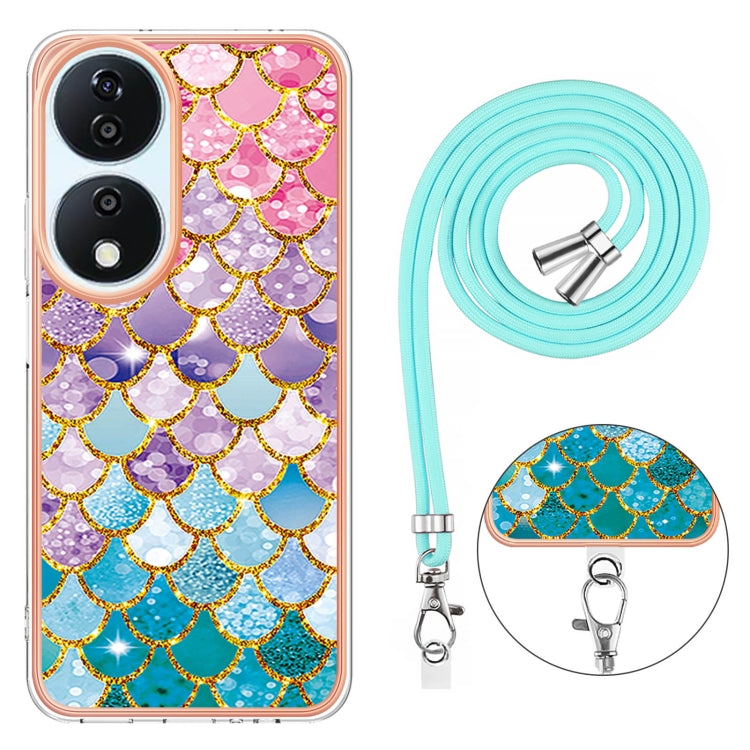 For Honor X7b 4G / 5G Electroplating Pattern IMD TPU Shockproof Case with Neck Lanyard