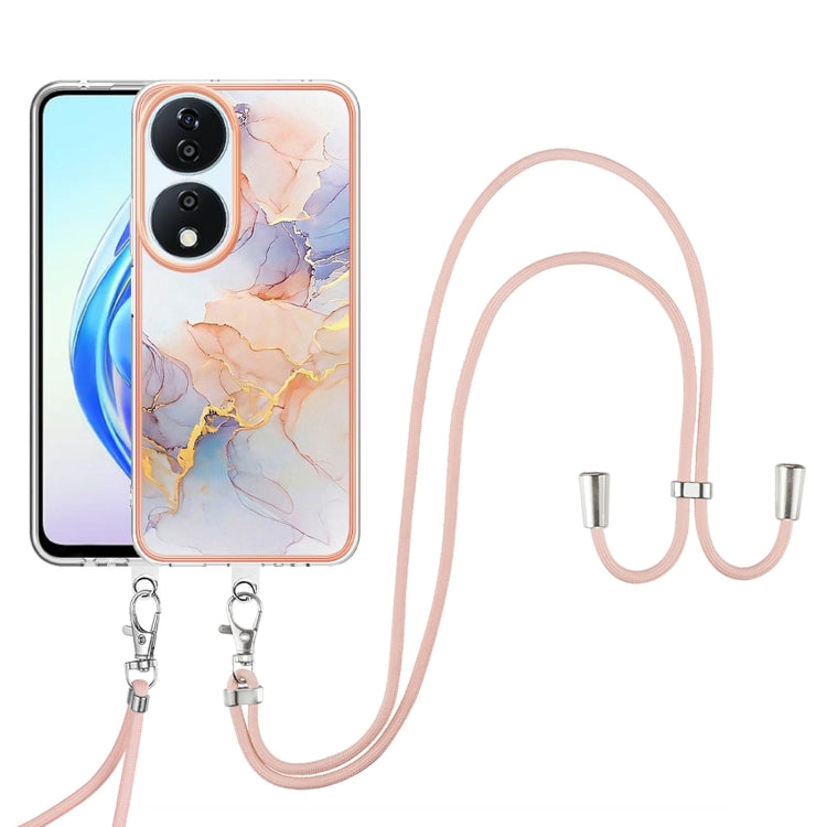 For Honor X7b 4G / 5G Electroplating Pattern IMD TPU Shockproof Case with Neck Lanyard