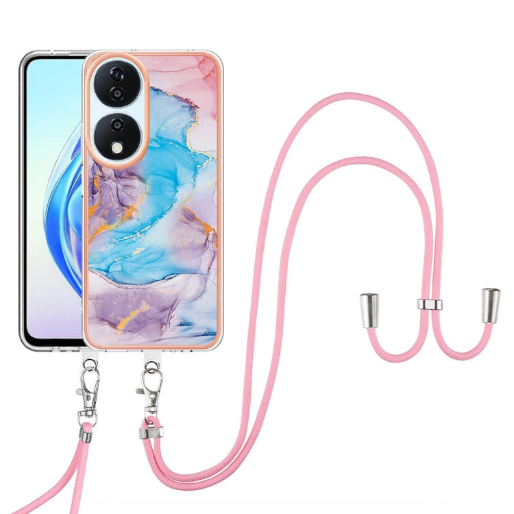 For Honor X7b 4G / 5G Electroplating Pattern IMD TPU Shockproof Case with Neck Lanyard