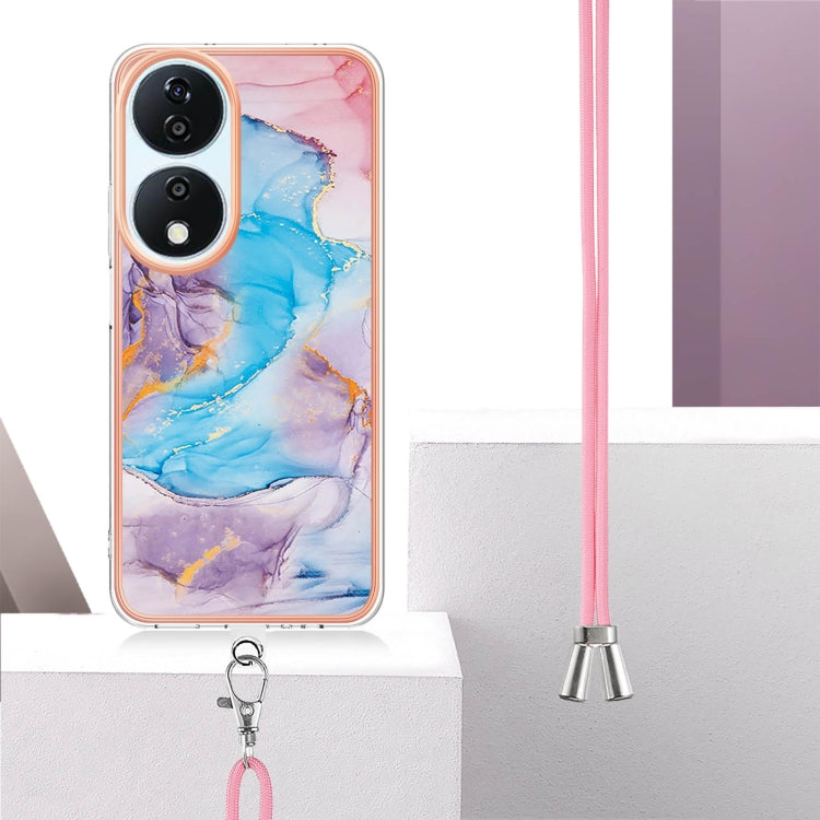 For Honor X7b 4G / 5G Electroplating Pattern IMD TPU Shockproof Case with Neck Lanyard
