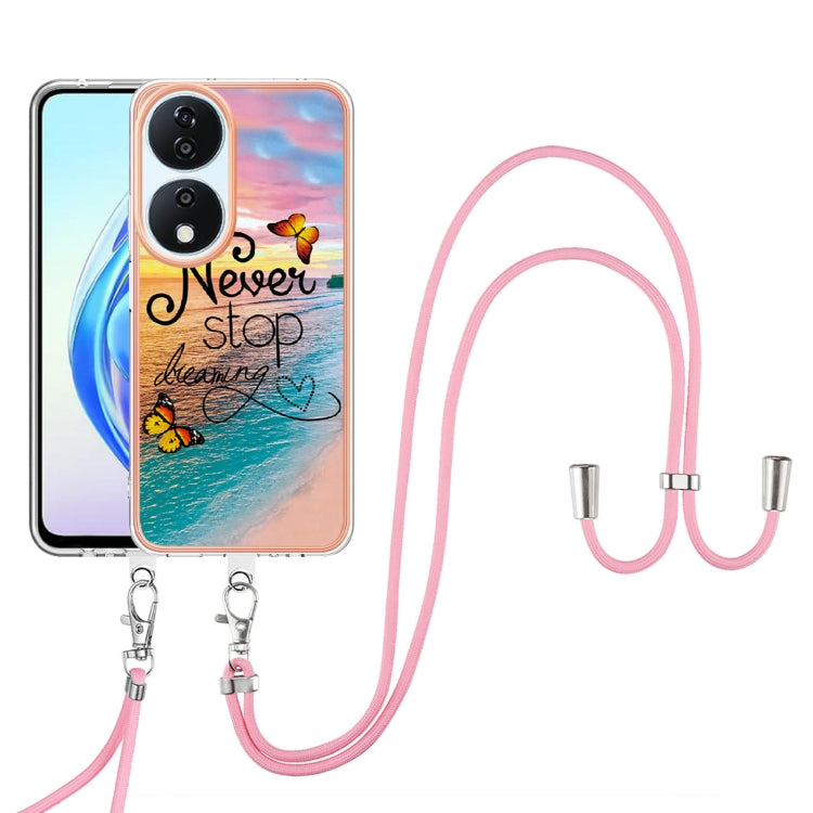 For Honor X7b 4G / 5G Electroplating Pattern IMD TPU Shockproof Case with Neck Lanyard