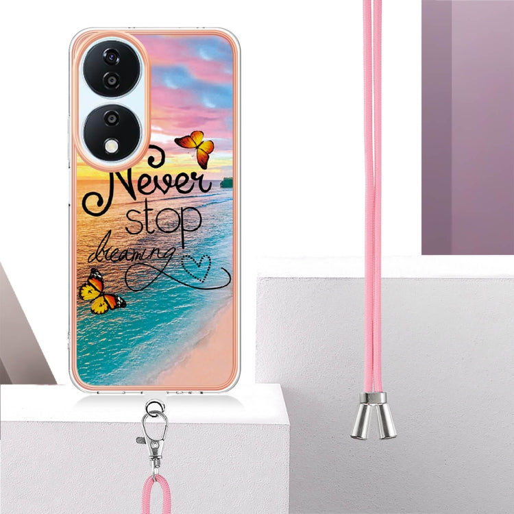 For Honor X7b 4G / 5G Electroplating Pattern IMD TPU Shockproof Case with Neck Lanyard