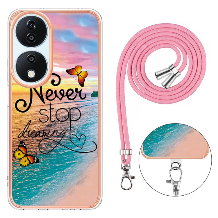 For Honor X7b 4G / 5G Electroplating Pattern IMD TPU Shockproof Case with Neck Lanyard