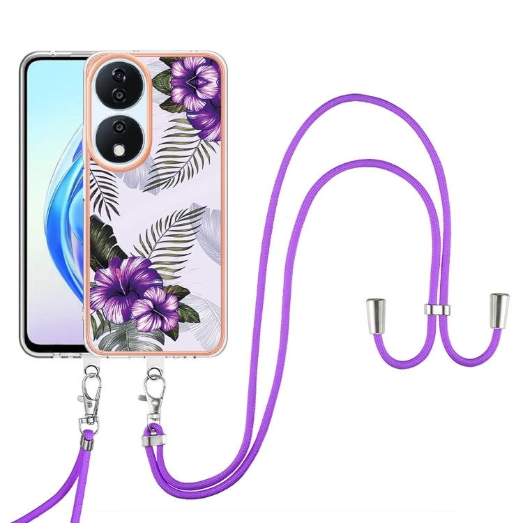 For Honor X7b 4G / 5G Electroplating Pattern IMD TPU Shockproof Case with Neck Lanyard