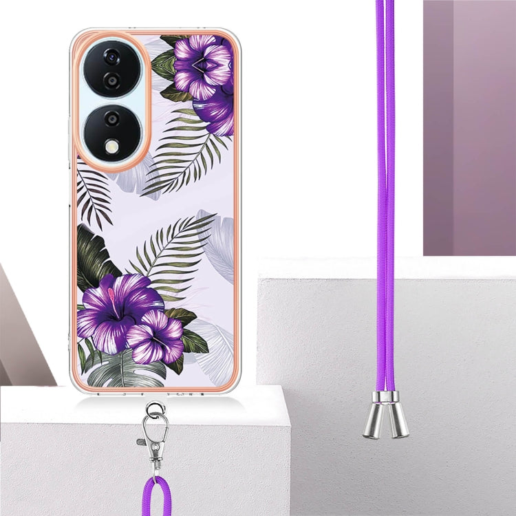 For Honor X7b 4G / 5G Electroplating Pattern IMD TPU Shockproof Case with Neck Lanyard