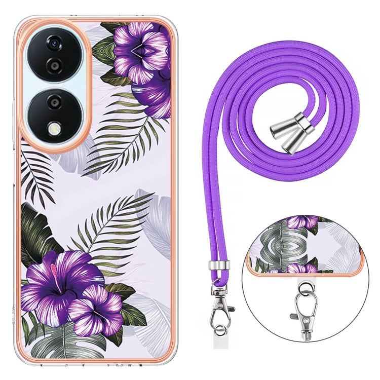 For Honor X7b 4G / 5G Electroplating Pattern IMD TPU Shockproof Case with Neck Lanyard