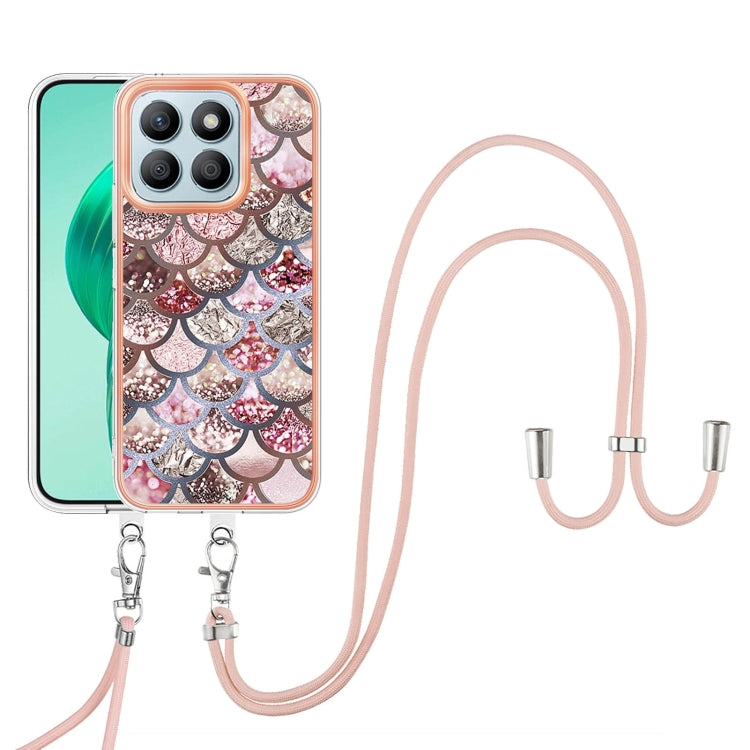 For Honor X8b Electroplating Pattern IMD TPU Shockproof Case with Neck Lanyard