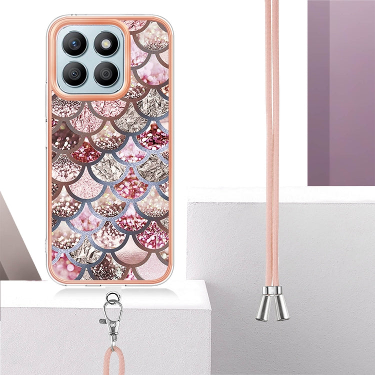 For Honor X8b Electroplating Pattern IMD TPU Shockproof Case with Neck Lanyard