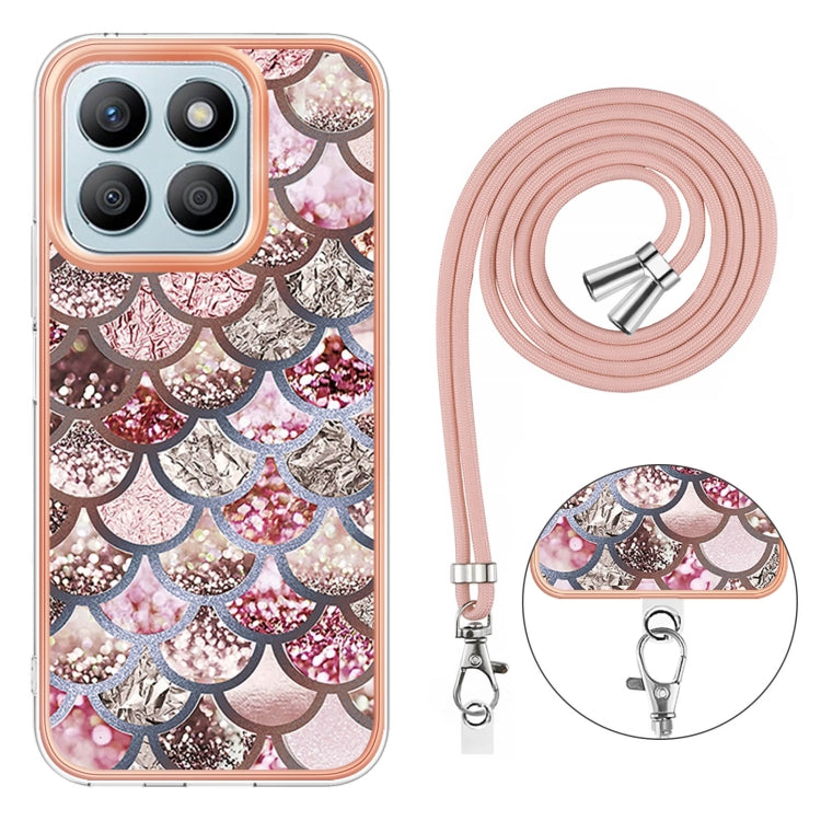 For Honor X8b Electroplating Pattern IMD TPU Shockproof Case with Neck Lanyard