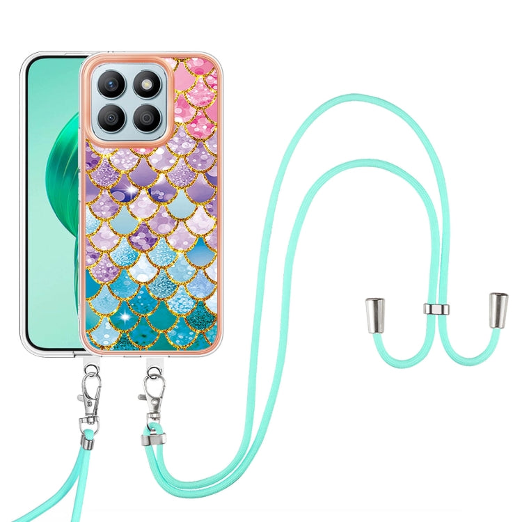 For Honor X8b Electroplating Pattern IMD TPU Shockproof Case with Neck Lanyard