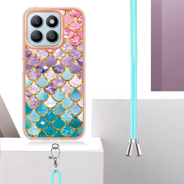 For Honor X8b Electroplating Pattern IMD TPU Shockproof Case with Neck Lanyard