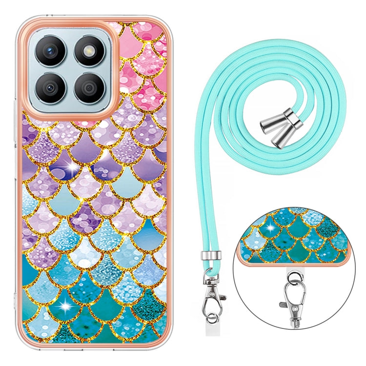 For Honor X8b Electroplating Pattern IMD TPU Shockproof Case with Neck Lanyard