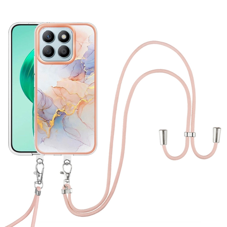 For Honor X8b Electroplating Pattern IMD TPU Shockproof Case with Neck Lanyard