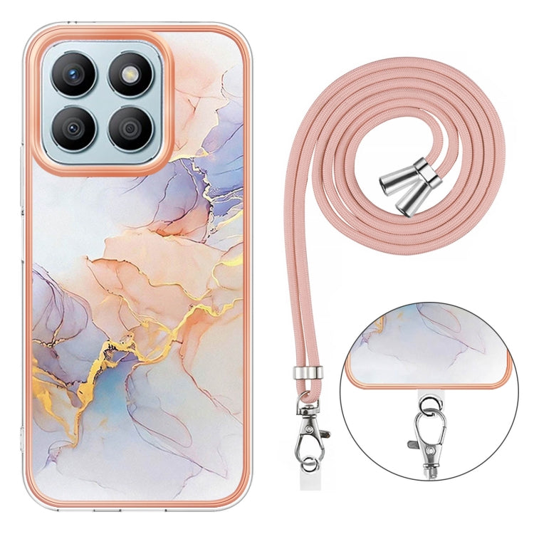 For Honor X8b Electroplating Pattern IMD TPU Shockproof Case with Neck Lanyard