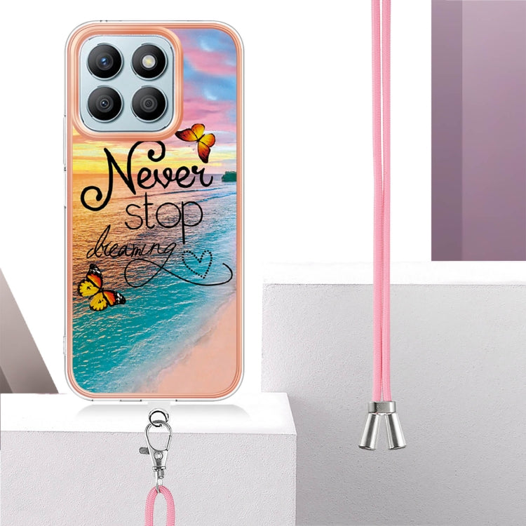 For Honor X8b Electroplating Pattern IMD TPU Shockproof Case with Neck Lanyard