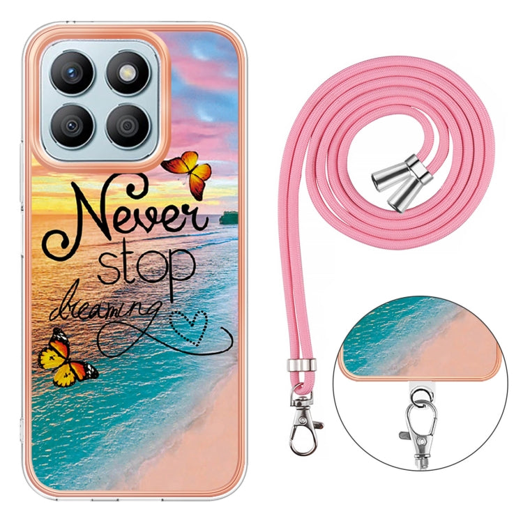 For Honor X8b Electroplating Pattern IMD TPU Shockproof Case with Neck Lanyard