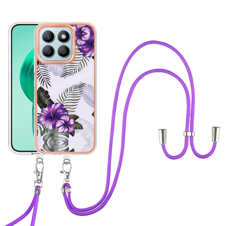 For Honor X8b Electroplating Pattern IMD TPU Shockproof Case with Neck Lanyard
